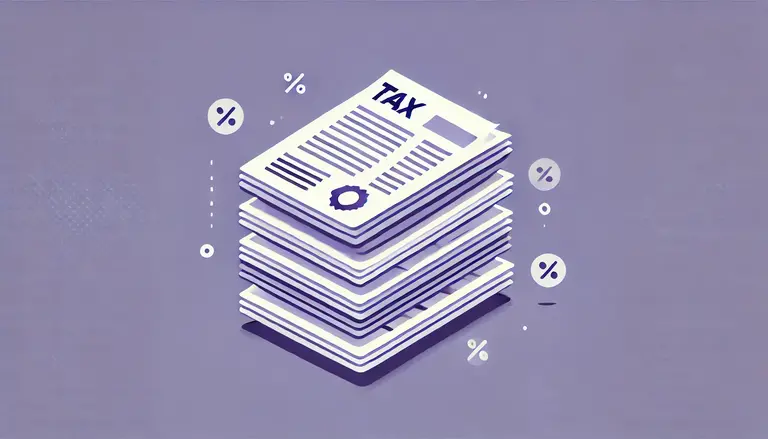 Tax documents illustration on a violet background in minimalist style