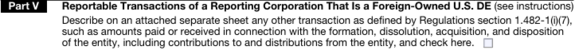 Part 5: Reportable Transactions of a Reporting Corporation That Is a Foreign-Owned US D.E.