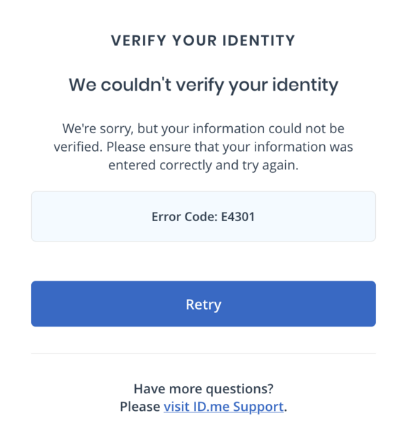 Verification error in IRS ID me