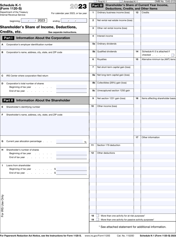 Schedule K-1 Form 1120-S