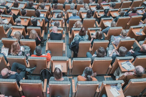 Students in a classroom aerial view