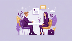 UI illustration of a woman interviewing a candidate for a job position in a flat illustration style