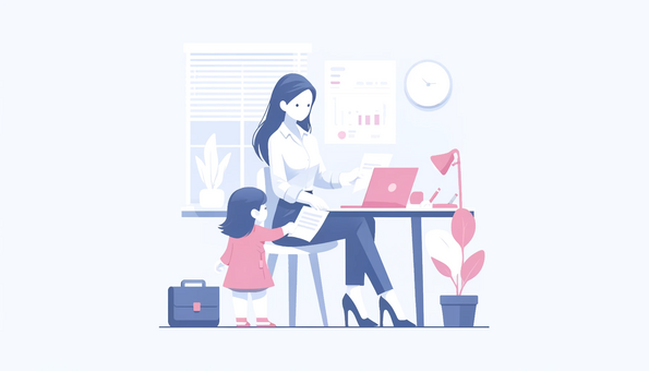 Illustration, kid is helping her mom at work, business, home office