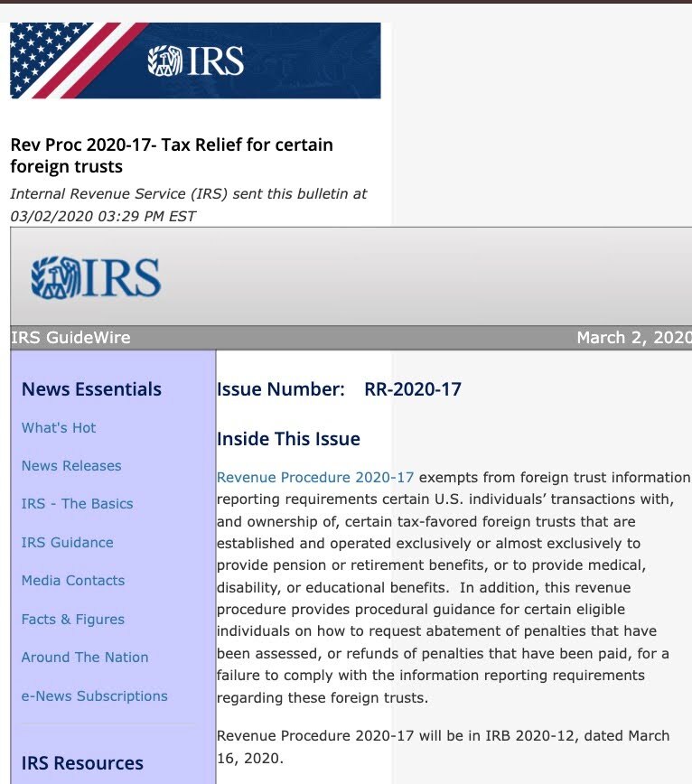 Revenue Procedure 2020-17 for RESPs