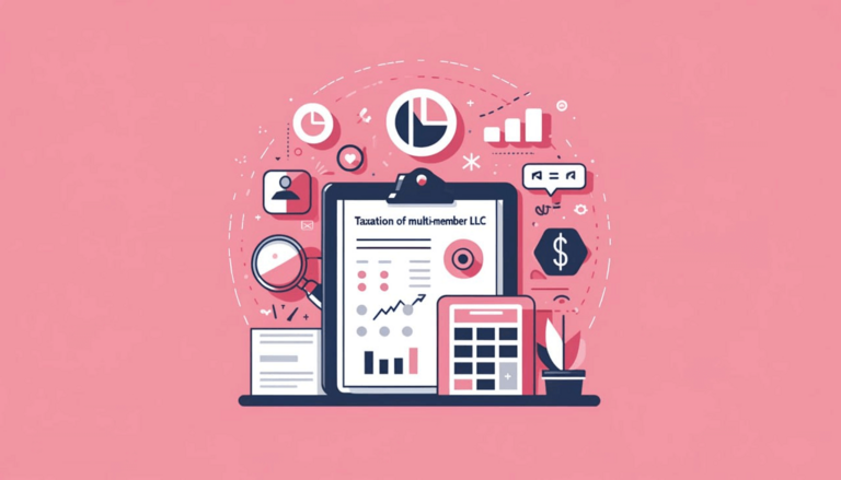 Taxation of multi-member LLC, illustration, business symbols on a pink background