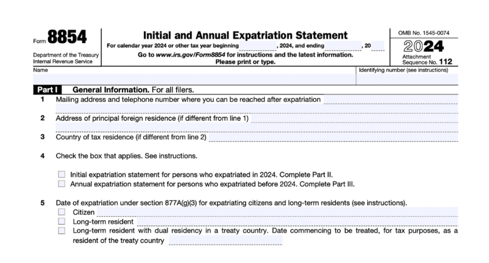 Form 8854, Initial and Annual Expatriation Statement
