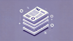 Tax documents illustration on a violet background in minimalist style